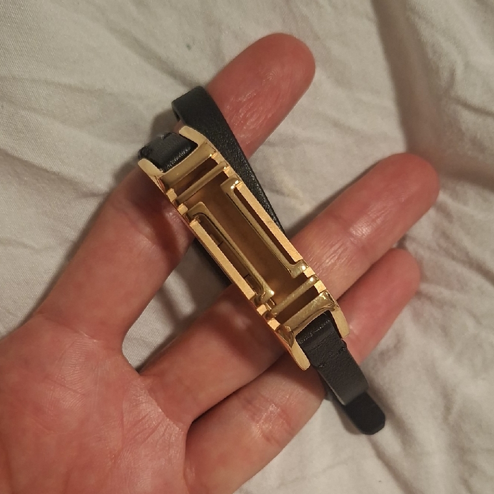 Gold and Black Leather Bracelet